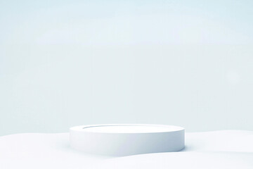 Poster - White round podium on snow and blue background. High quality photo