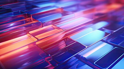 Glowing geometric colorful glass shapes abstract background. Generative AI
