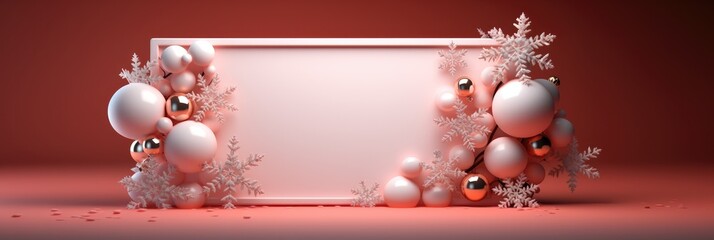 Wall Mural - Christmas frame of illuminated neon pink fir branches