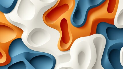 Abstract Organic Shapes Flowing in Blue, Orange, and White Color Scheme