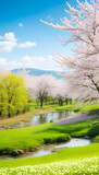 Fototapeta Most - spring landscape with cherry trees