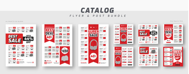 Wall Mural - supermarket product sale catalog flyer bundle, social media post set template, product catalog sale 
