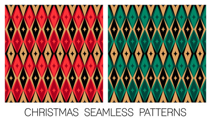 Set of rhombus and star seamless pattern design for christmas and new year background.