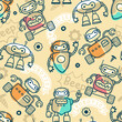Seamless pattern vector of robots cartoon in hand drawing style