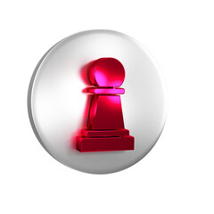 Wall Mural - Red Chess icon isolated on transparent background. Business strategy. Game, management, finance. Silver circle button.