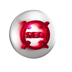 Poster - Red SEO optimization icon isolated on transparent background. Silver circle button.