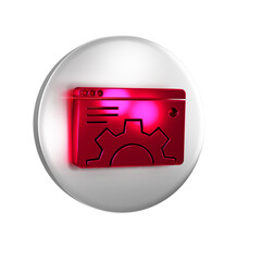 Poster - Red Browser setting icon isolated on transparent background. Adjusting, service, maintenance, repair, fixing. Silver circle button.
