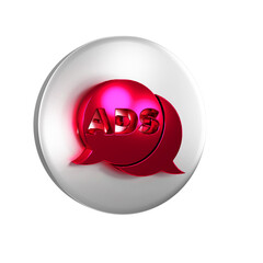 Sticker - Red Advertising icon isolated on transparent background. Concept of marketing and promotion process. Responsive ads. Social media advertising. Silver circle button.