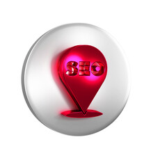 Poster - Red SEO optimization icon isolated on transparent background. Silver circle button.