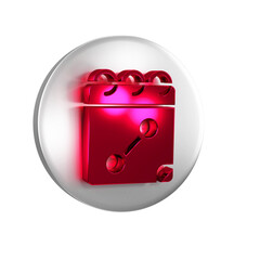 Poster - Red Calendar fitness icon isolated on transparent background. Training schedule. Silver circle button.