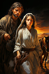 Wall Mural -  traditional Catholic art representation of the Holy Family.AI generativ.