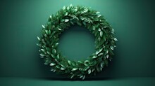  A Green Wreath Of Leaves On A Dark Green Background With A Shadow Of The Letter O In The Center Of The Wreath Is The Shape Of A Circle Of Leaves.