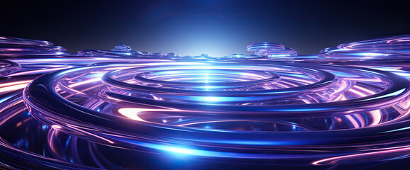 Wall Mural - Neon Light Rings in a Futuristic City: A Sci-Fi Digital Artwork