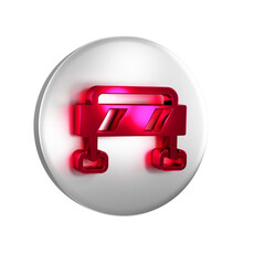 Sticker - Red Road barrier icon isolated on transparent background. Symbol of restricted area which are in under construction processes. Repair works. Silver circle button.