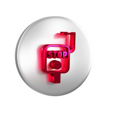 Poster - Red Emergency brake icon isolated on transparent background. Silver circle button.