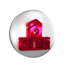 Poster - Red Railway station icon isolated on transparent background. Silver circle button.