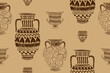 Ethnic pattern Greek vase meander motifs. Ancient pattern design seamless vector illustration on brown background. Hand drawn. 