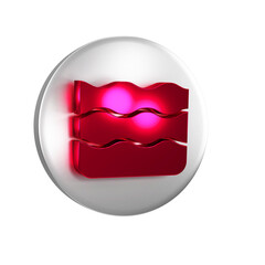 Sticker - Red Wave icon isolated on transparent background. Silver circle button.