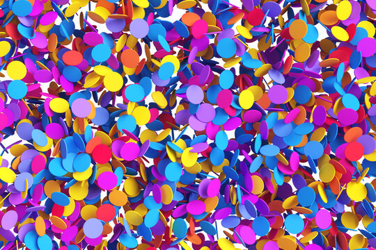 Close-up of Christmas colored confetti on a white background. 3d rendering illustration