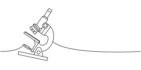 Microscope, school supplies one line continuous drawing. Back to school continuous one line illustration. Vector minimalist linear illustration.