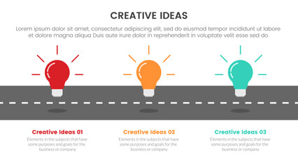 Poster - creative idea concept infographic 3 point stage template with lightbulb on roadway for slide present