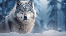 AI Generated Illustration Of A Grey Timber Wolf Standing Upon A Blanket Of Snow