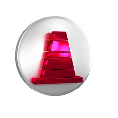 Sticker - Red Traffic cone icon isolated on transparent background. Silver circle button.