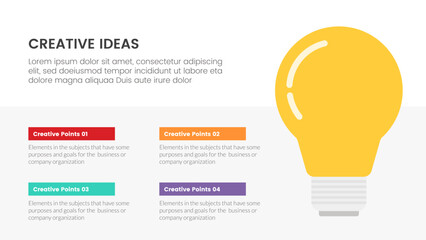 Poster - creative idea concept infographic 4 point stage template with lightbulb and header badge text descri