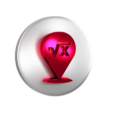 Poster - Red Square root of x glyph icon isolated on transparent background. Mathematical expression. Silver circle button.
