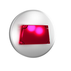 Sticker - Red Acute trapezoid shape icon isolated on transparent background. Silver circle button.