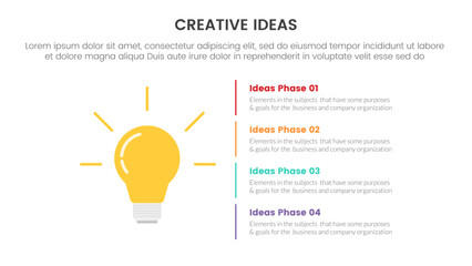 Poster - creative idea concept infographic 4 point stage template with lightbulb and description on right col