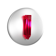 Poster - Red Pencil icon isolated on transparent background. Drawing and educational tools. School office symbol. Silver circle button.