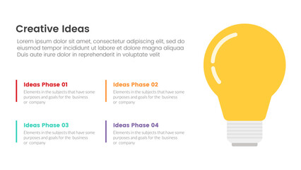 Poster - creative idea concept infographic 4 point stage template with lightbulb on right column with simple 