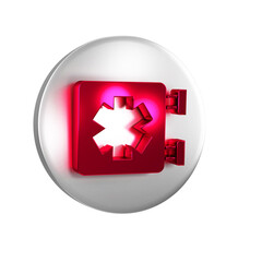 Poster - Red Medical symbol of the Emergency - Star of Life icon isolated on transparent background. Silver circle button.