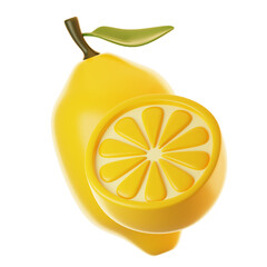 Poster - Fresh lemon fruit icon on 3d rendering. 3d illustration of fruit icon