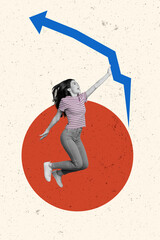Poster - Creative template banner poster collage of excited happy successful girl catch arrow increase income