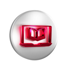 Poster - Red Online class icon isolated on transparent background. Online education concept. Silver circle button.