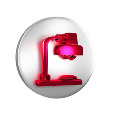 Poster - Red Table lamp icon isolated on transparent background. Silver circle button.