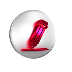 Poster - Red Pencil with eraser icon isolated on transparent background. Drawing and educational tools. School office symbol. Silver circle button.