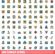 © ylivdesign - 100 family icons set. Color line set of family vector icons thin line color flat on white
