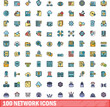 © ylivdesign - 100 network icons set. Color line set of network vector icons thin line color flat on white