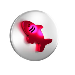 Sticker - Red Shark icon isolated on transparent background. Silver circle button.