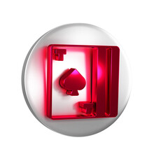 Wall Mural - Red Deck of playing cards icon isolated on transparent background. Casino gambling. Silver circle button.