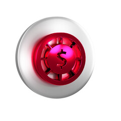 Sticker - Red Casino chips icon isolated on transparent background. Casino gambling. Silver circle button.