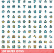 © ylivdesign - 100 water icons set. Color line set of water vector icons thin line color flat on white