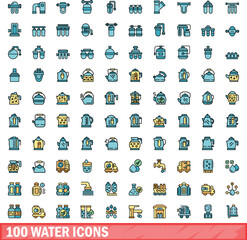 Poster - 100 water icons set. color line set of water vector icons thin line color flat on white