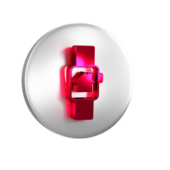 Poster - Red Smart home with smart watch icon isolated on transparent background. Remote control. Silver circle button.