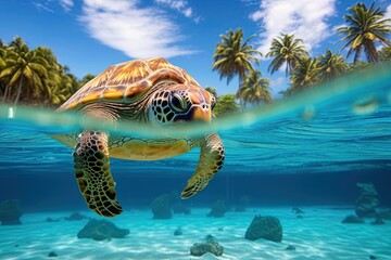 Wall Mural - Sea turtle in the ocean. Ai Generative