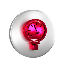 Sticker - Red Pressure water meter icon isolated on transparent background. Silver circle button.