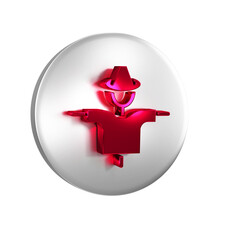 Sticker - Red Scarecrow icon isolated on transparent background. Silver circle button.